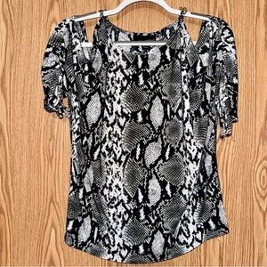 Isabella Rodriguez Animal Print Cold Shoulder Blouse- Lg